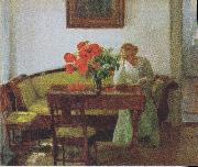 Anna Ancher Interior with poppies and reading woman china oil painting artist